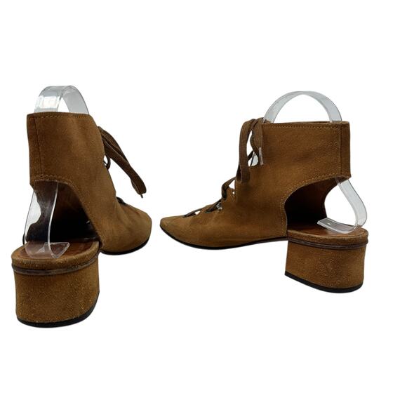 Chie Mihara Lace-Up Sandals Block Heel Suede Tan Brown Size 38.5 US 8.5 - Picture 13 of 16